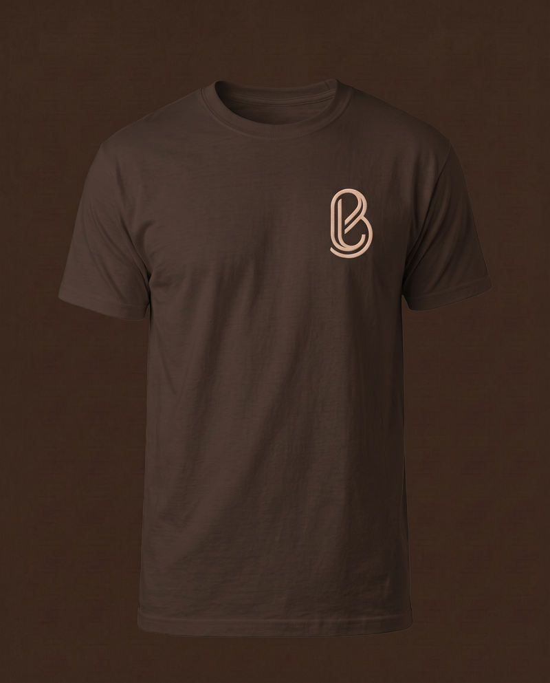 Bledlard Tee in brown with a peach B logo on the left chest