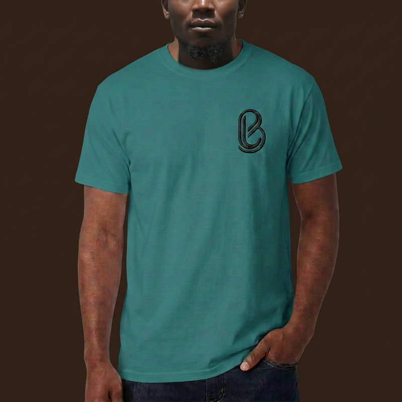 Bledlard Tee in teal with black B logo on the left chest