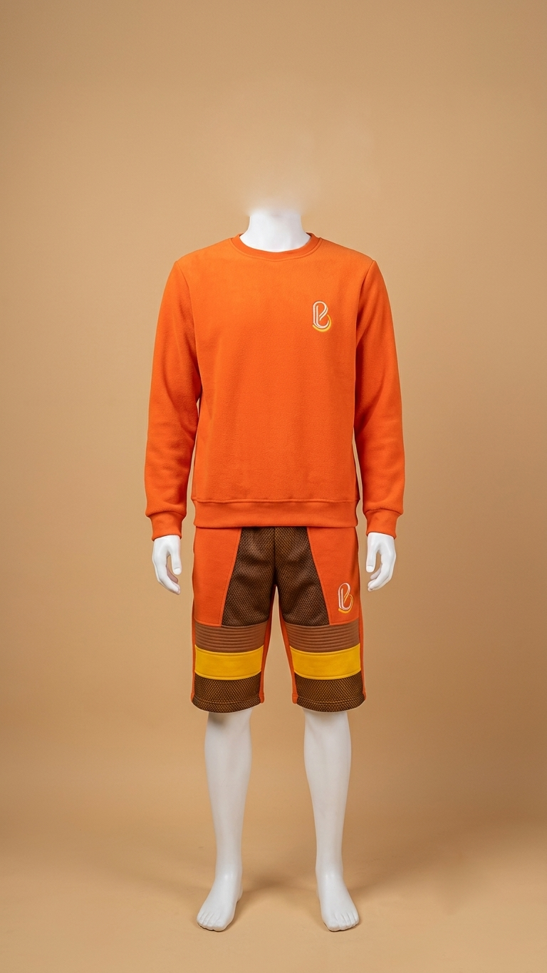 Washed orange Bledlard crewneck and shorts set — flat lay